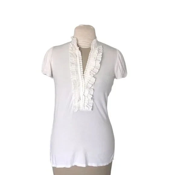 BCBG Tuxedo Ruffle Top - Picture 2 of 5